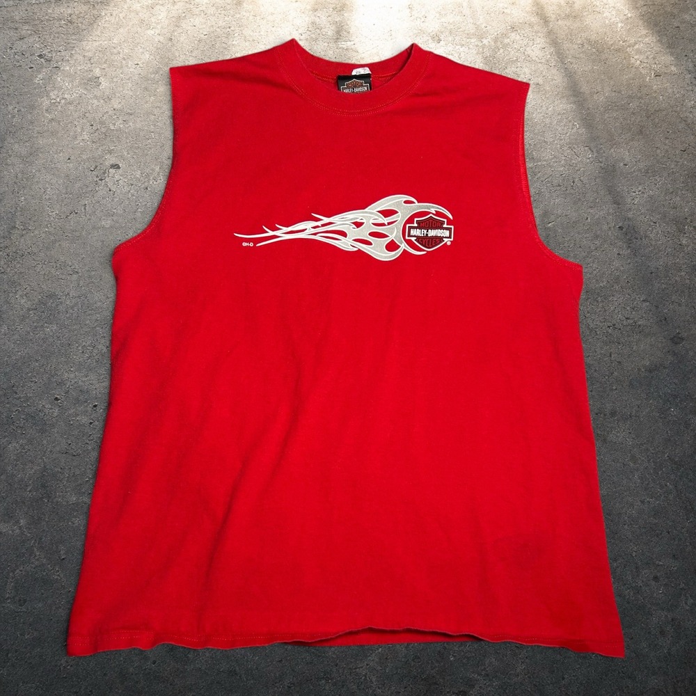 Harley-Davidson Cancun Mexico Flame Tank Top Red Men's Size XL Skater Biker Y2K